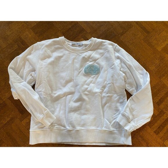 Alexander Wang Blue Plastic Logo White Cotton Sweatshirt Crewneck Women's Sz L - Picture 2 of 16